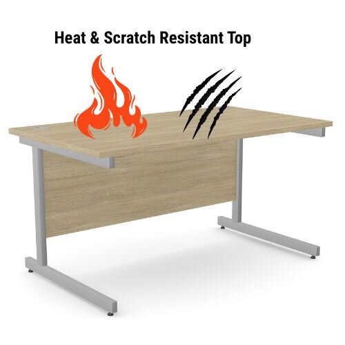 Heat & Scratch Resistant - Office Desk Rectangular Silver Cantilever Legs W1400xD800xH725mm Urban Oak Ashford